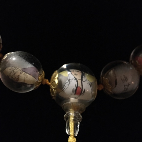 Jewelry - Really rare vintage Reverse glass Buddha Chinese painted Mala